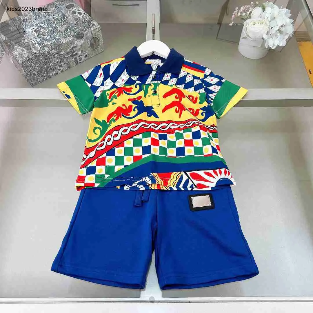 Nouveaux survêtements bébé costume décontracté enfant T-shirt ensemble taille 100-160 enfants couleur impression complète Polo à manches courtes et shorts 24Feb20