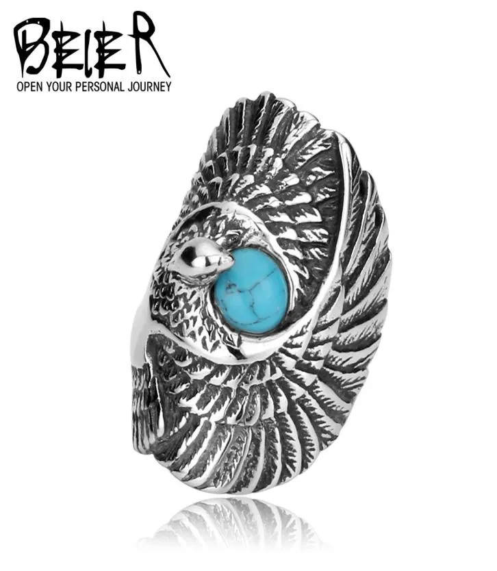 Nieuwe Indiase stijl Titanium Staal Ingelegde Turquoise Eagle Ring Men039s Women039s Verjaardagscadeau Vakantiecadeau Cocktailparty S1667678