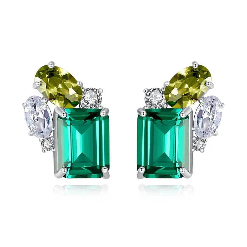 Emerald Gemstone Stud Earrings S925 Silver Shiny Zircon örhängen Europeiska temperament Nischdesignsmycken213r