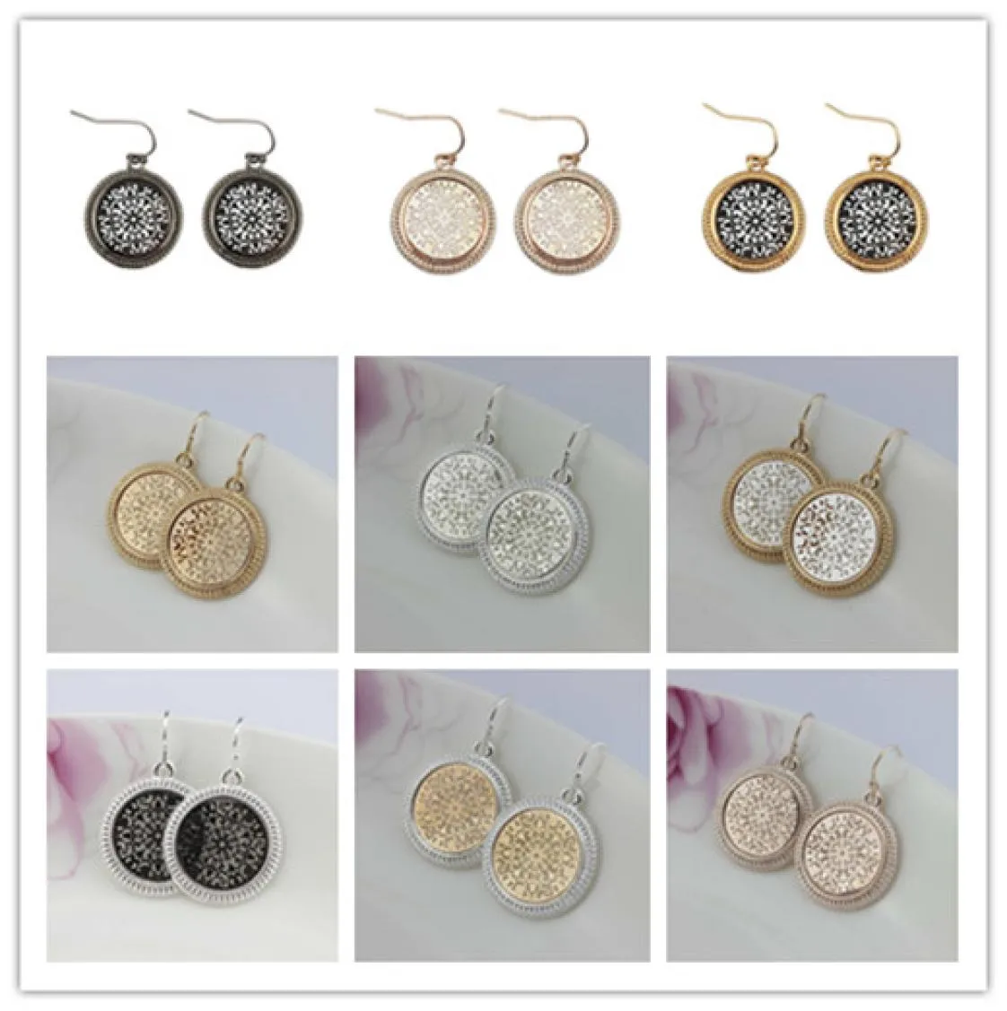 Cadeau de Noël Boutique Filigrane Boucles d'oreilles géométriques rondes Boucles d'oreilles en filigrane bicolore pour femmes Déclaration de motif en filigrane de mode 8582516