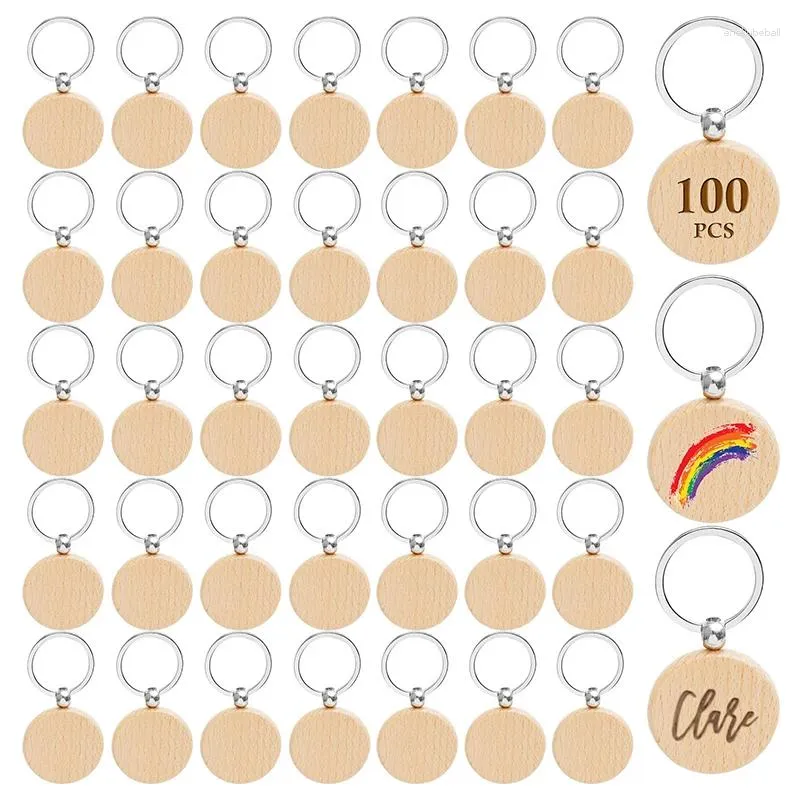 Porte-clés 100pcs blanc rond en bois porte-clés bricolage promotion porte-clés pendentif porte-clés étiquettes cadeaux promotionnels
