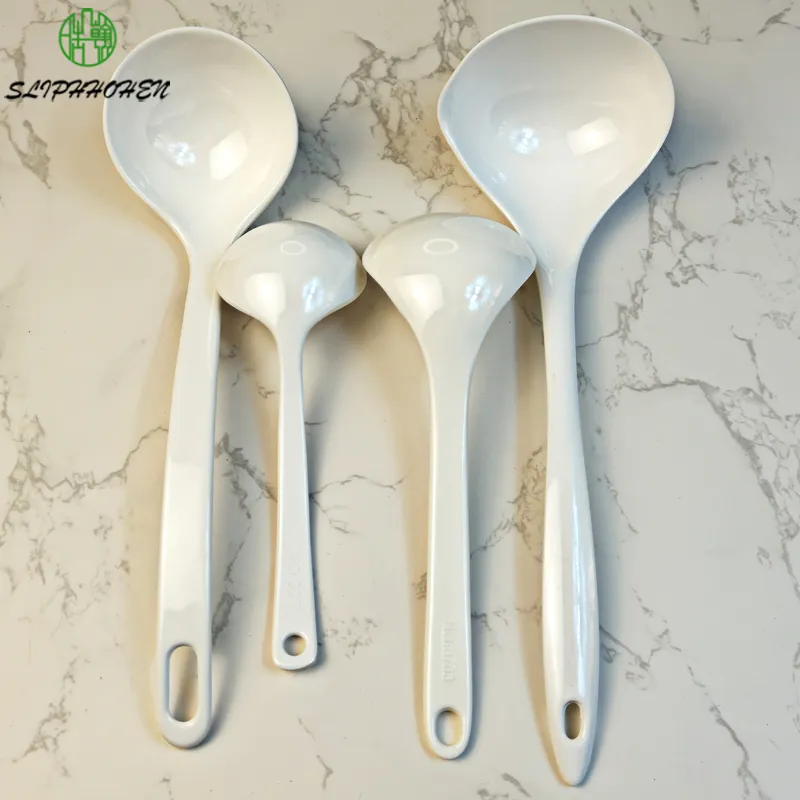 100% Melamine White Imitation Porcelain Soup Spoon Dinnerware Long Handle Household Tableware