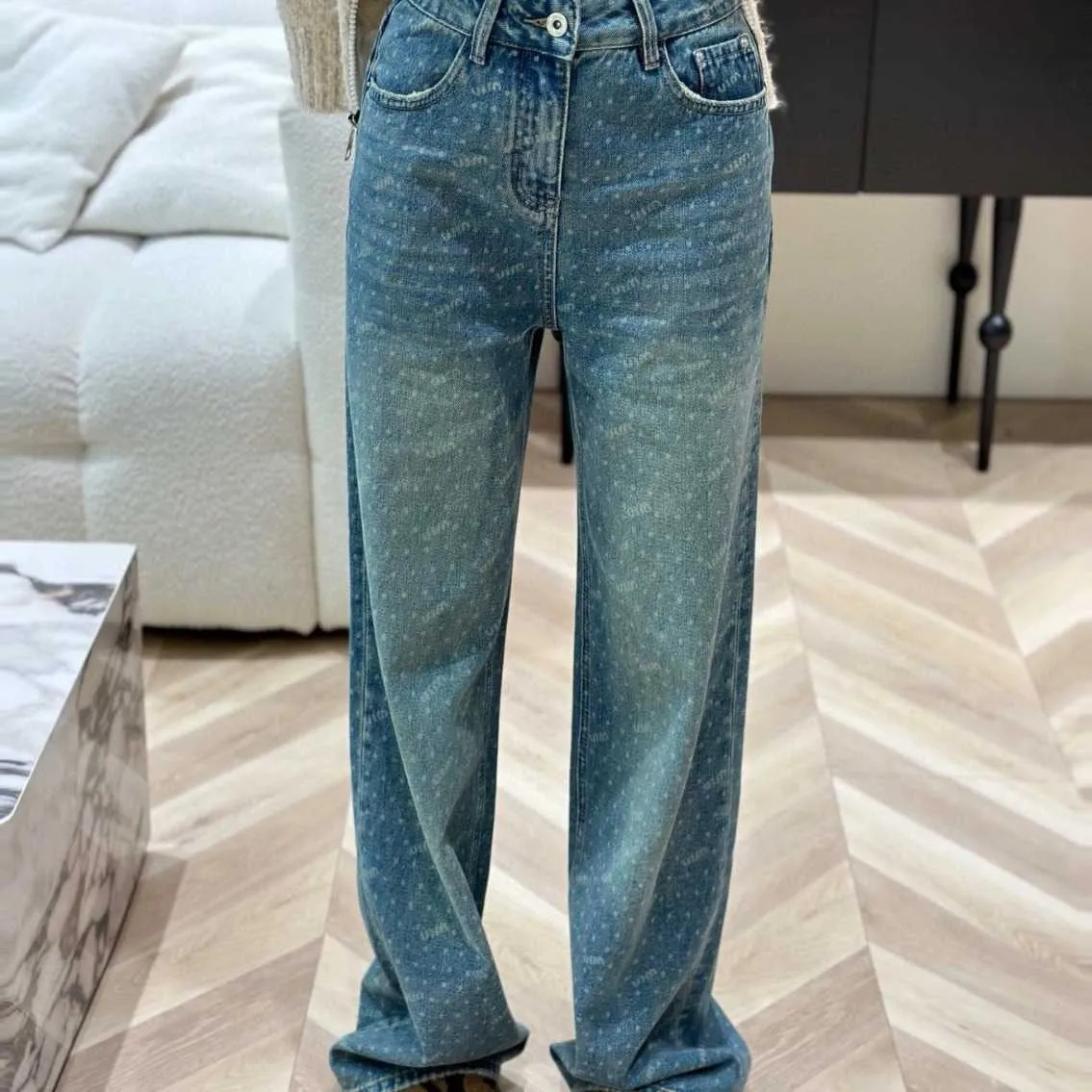 Mm Early Sting New Fashion Printed Letter Versatile Straight Leg Jeans