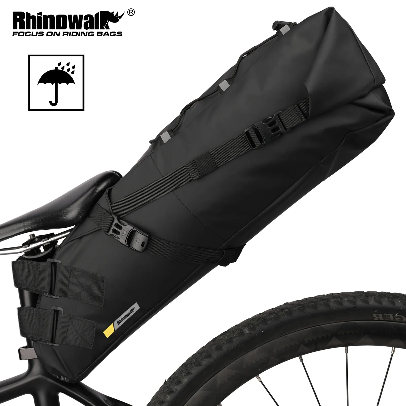 Borsa da sella per bici impermeabile Rhinowalk Borsa da sella per bicicletta di grande capacità Borsa da ciclismo pieghevole Borsa posteriore MTB Bici da strada 240219