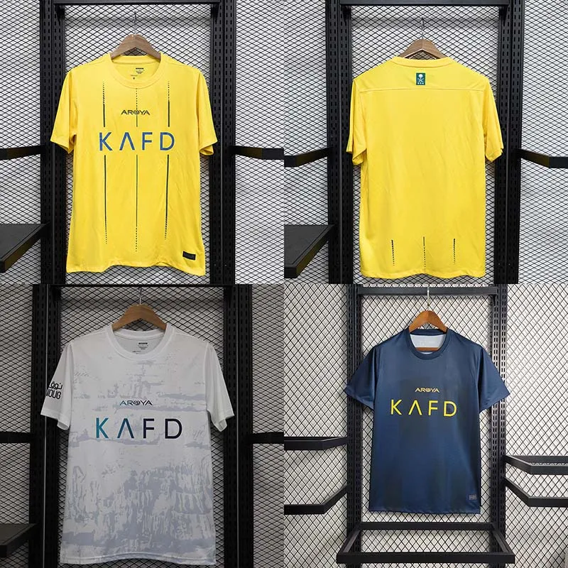 23 24 Al Nassr FC Maglie da calcio Ronaldo 2023 2024 Casa Giallo Trasferta CR7 Gonzalo Mane Martinez Talisca FANS da donna Versione giocatore Uomo Bambini Kit da calcio Shiirt Al-Nassr