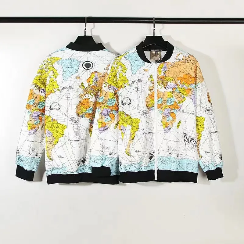 Mens SM Jackets Designer Hiphop Casual Mens Doodle World Map Print Heavy Zipper Women Jacket Tops Japanese Street Bomber Collar Wool Coat Couple