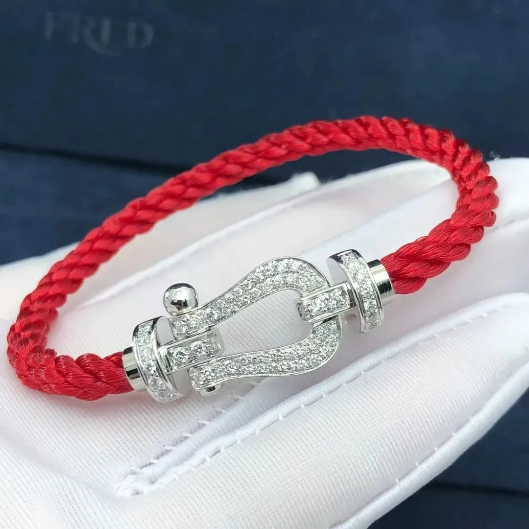 Horse Shoes Luxury Designer String Chain Charm Bracelet for Women Red Black Cord Twist Rope Chains Shining Crystal Bling Diamond 18K Gold Bracelets Jewelry Gift