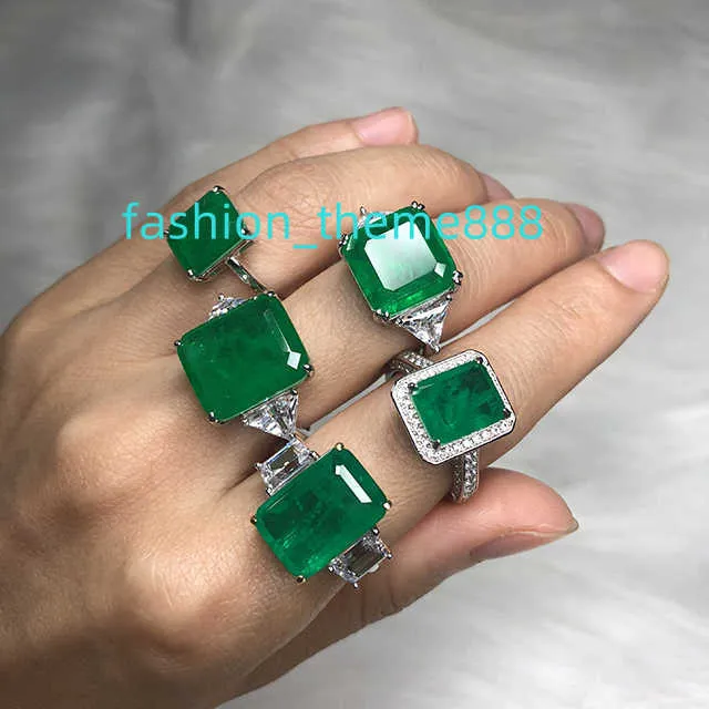 Set di fedi nuziali da donna in argento sterling 925 con gioielli Anelli di fidanzamento quadrati con pietra verde smeraldo quadrato da donna