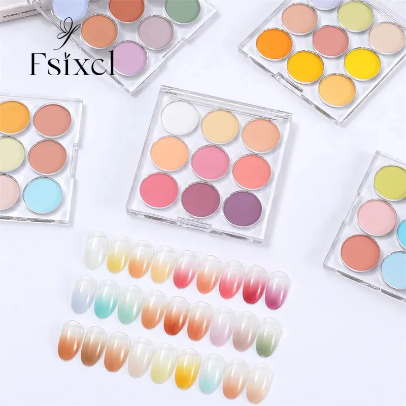 FSIXCL 2023 Lente 9 in 1 Case Solid Powder Gradient Nail Glitter voor Art Manicure Ontwerp Zomer Pigment Stof 240219