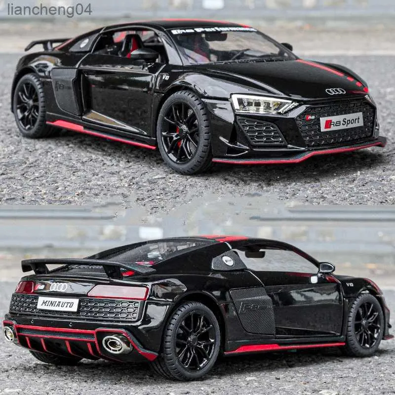 Diecast Model Cars 1 24 AUDI R8 V10 Plus Alliage Performance Modèle de voiture de sport en métal moulé sous pression Modèle de voiture de course Simulation Son et lumière Cadeau pour enfants