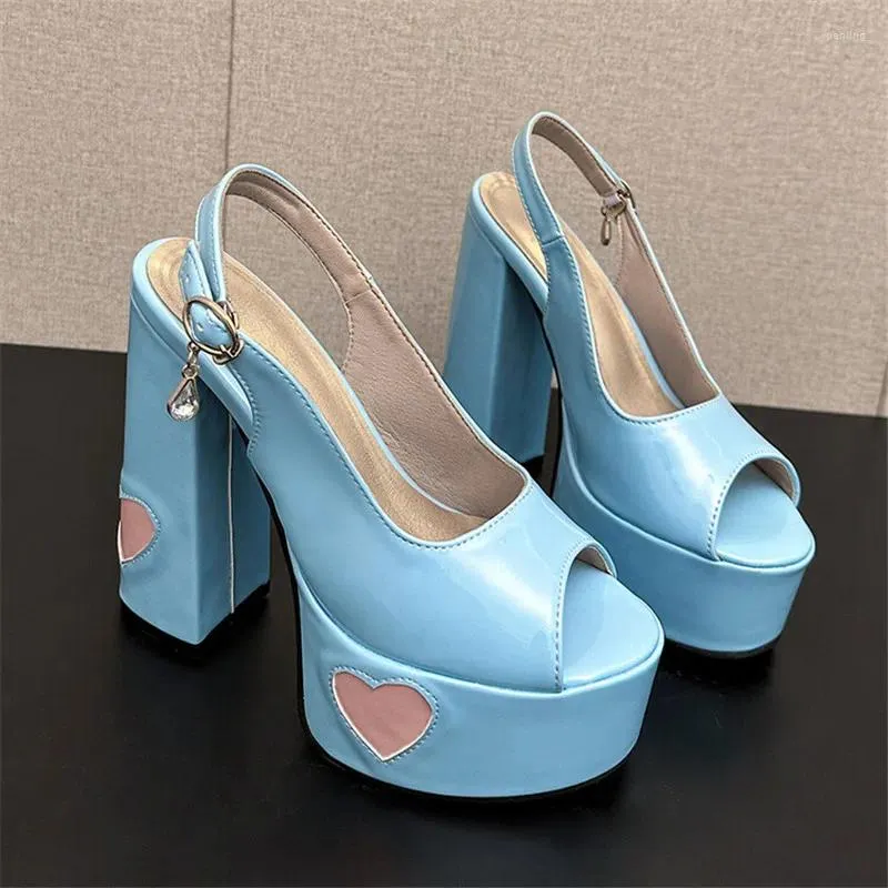 Scarpe eleganti PXELENA Romantico a forma di cuore color caramella Donna Peep Toe 2024 Primavera Estate Super tacco alto Décolleté con plateau Lady Slingbacks