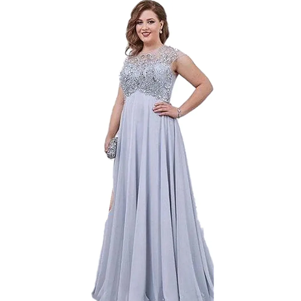 Mutter elegant Perlen von den Brautkleidern plus Größe eine Linie Chiffon Hochzeit Party Kleider Gäste Gäste formelle Frauen Lange Abschlussabend Kleid GODMOR