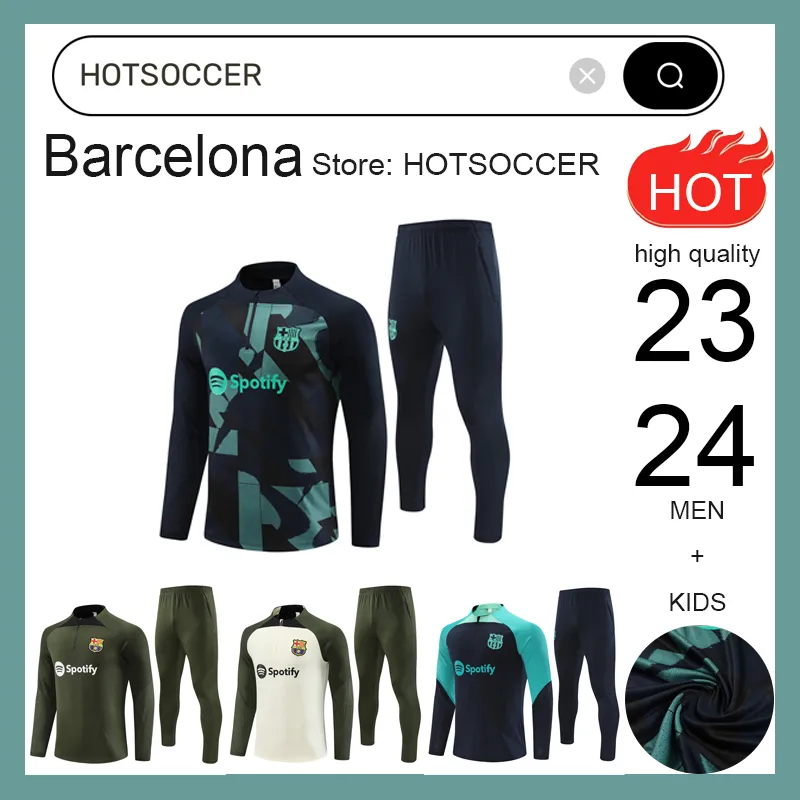24 25 barn Barcelonas Half Zipper Jacket Football Train Training Suit Men Soccer Chandal Futbol Ansu Fati Memphis Chandal Jogging Surtetement Jerseys