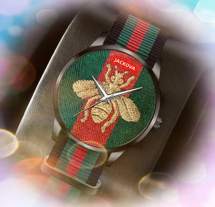 Herrkvinnor Par klockor kvartsrörelse manlig tidsklocka Bee Cat Snake Tiger Dial Nylon Leather rostfritt stål Band Top Quality Factory President Wristwatch