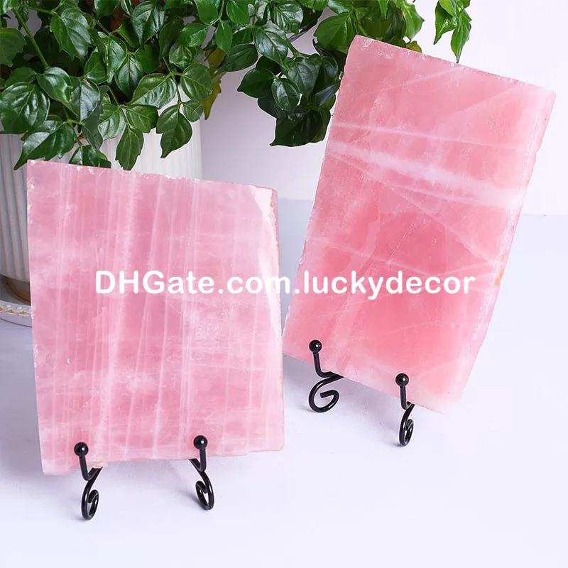 Rose Quartz Polished Slice with Rough Edges Decor Heart Chackra Energy Healing Natural Pink Crystal Gemstone Slab Plate Love Stone Specimen Office Desk Accessories