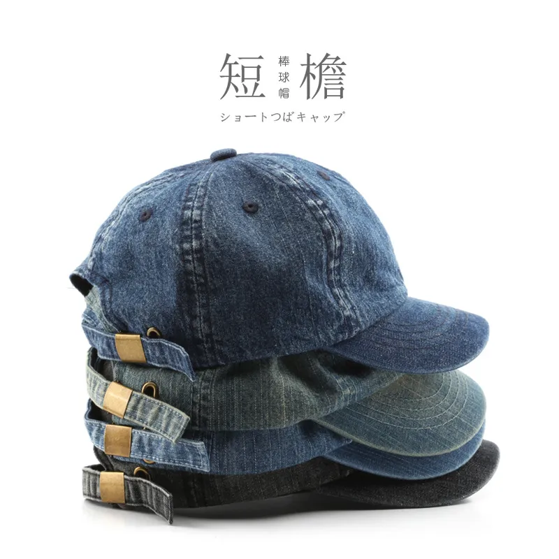 2024 Hot Sellig Football Professional Soccer Japanese Fashion Short Brim Solid Color Denim Light Board Baseball Cap Outdoor Sports Travel Fe