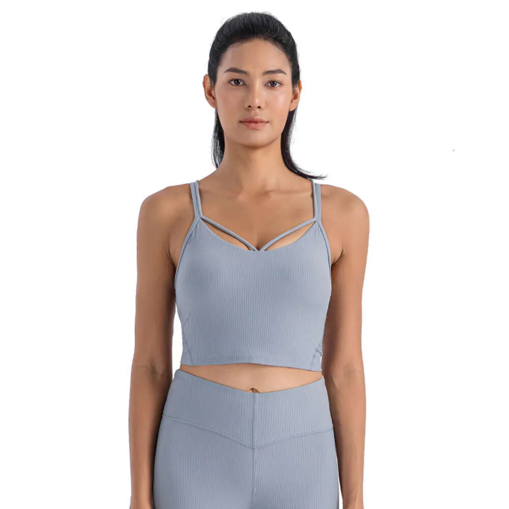 Yoga Outfit LU-17 Fitness Courir Soutien-gorge Femmes Haute Intensité Gilet Côtelé Sous-vêtements de sport Rassemblement antichoc Sportswear Cross-Shape Débardeurs avec coussinet