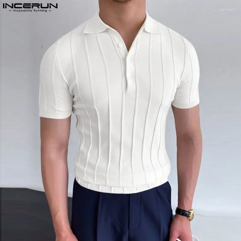 Männer Casual Hemden 2024 Männer Hemd Einfarbig Revers Kurzarm Koreanische Stil Streetwear Gestrickte Freizeit Kleidung S-5XL INCERUN