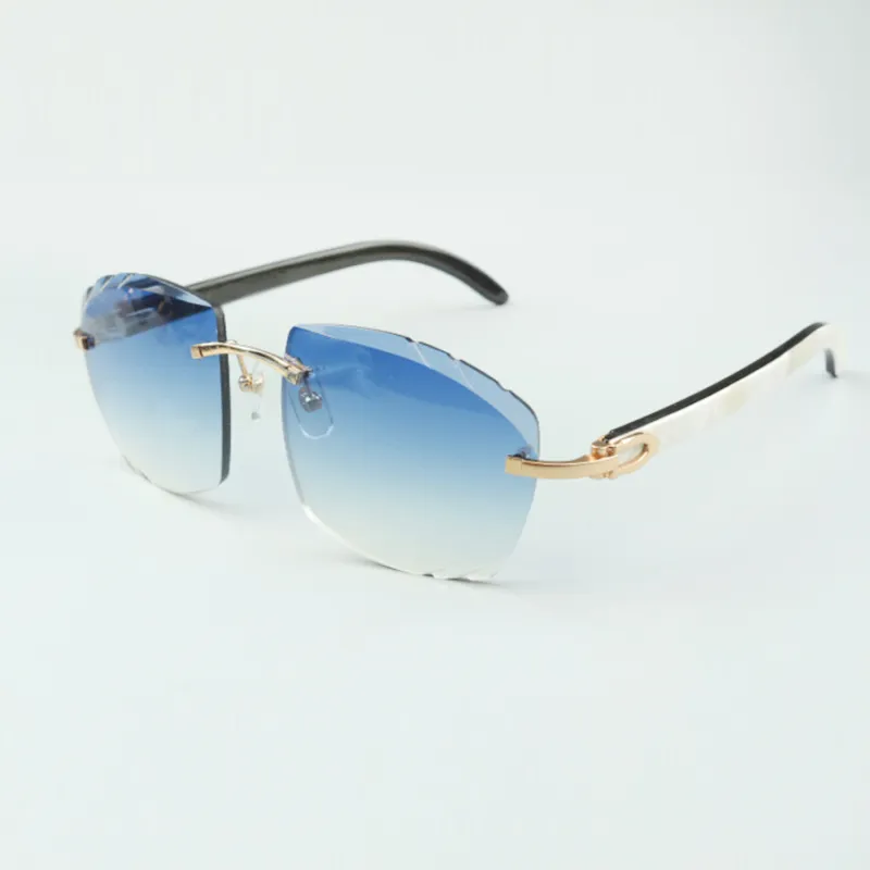 Zonnebril met snijdende lens 4189706-A wit en zwart gemengd natuurlijke buffelhoornstokken, maat: 58-18-140 mm