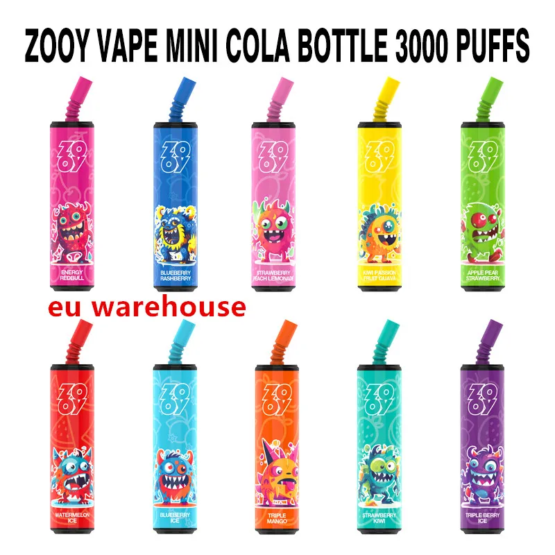 EU Warehouse Zooy Cola 3000 Puffs engångscigaretter 800mAh Batteri Förfylld 6 ml POD 2000 Puffs XXTRA-satser Vape Pen vs Bar Plus XL Randm Dazzle Pro