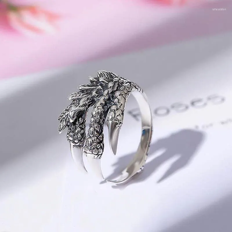 Cluster Rings Ruifan Punk Style Dragon Claw 925 Sterling Silver For Women Men Antique Open Ring Fine Jewelry Mens Accessories YRI077