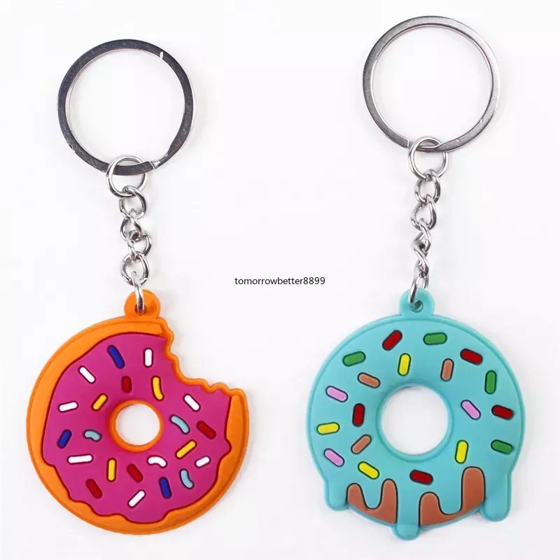 PVC Donut Keychains Accessories Cute Prendant Key Chains Rings Jewelry Fashion Design keyrings trinkets bag bag charms silver metal car hopts 6 colors