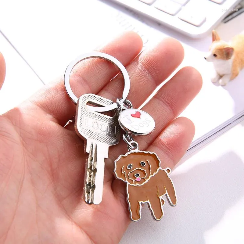 Keychains Poodle Teddy Dog Pendant Key Chains For Women Men Girls Metal Car Ring Keychain Bag charm Diy Accessories Par Lover Gift