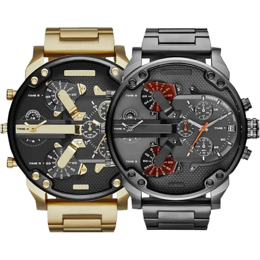 Venda esportes militares dos homens relógios 50mm grande dial dourado aço inoxidável moda relógio de pulso luxo reloj de lujo288h