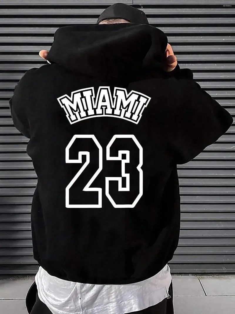 Hoodies masculinos Miami 23 Art Hollow Letter Print Hoodie Homens Fleece Quente Hoody Trendy Roupas Casuais Outono Hip Hop Sportswear Street Pocket