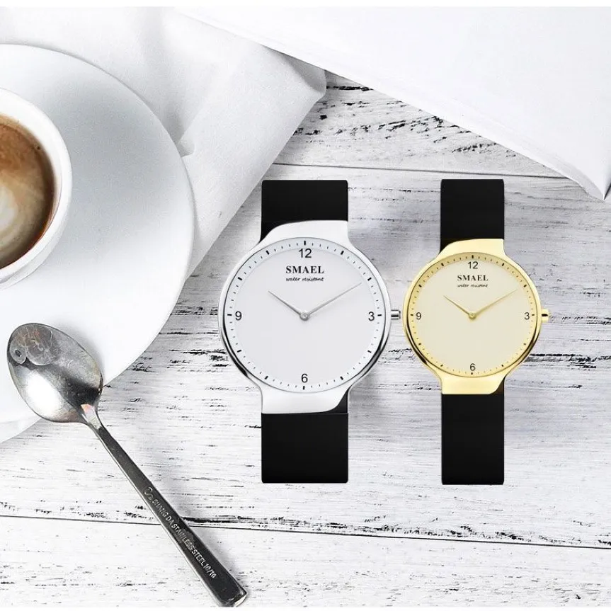 Casual Quartz Watch Zestaw 1835 Prosta para elastyczna wodoodporna zegarek dla miłośników Zestaw Silver Relogio de Casal Top Gift271R