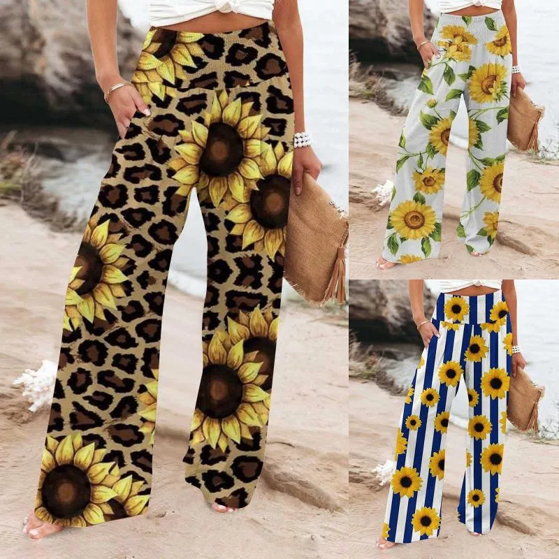 Pantaloni da donna Pantaloni da donna a vita alta con gamba larga e vestibilità ampia, palazzo, casual, alla moda, da spiaggia, con due tasche