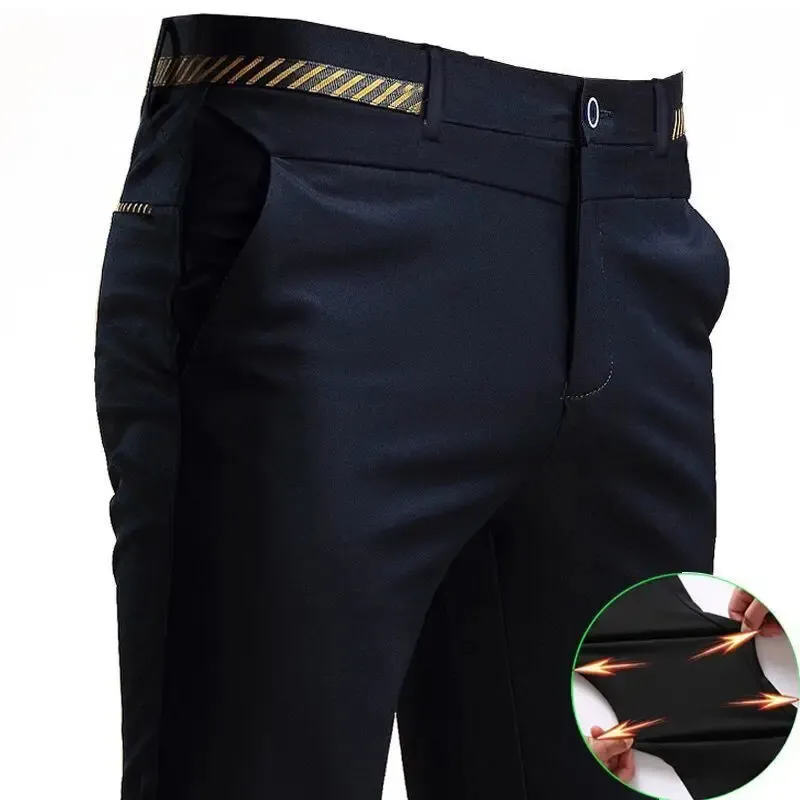 Spodnie do rozciągliwości dla mężczyzn Pole biurowe bez żelaza Slim Fit Suits Suits Wedding Business Black Suit Pants Men 240222