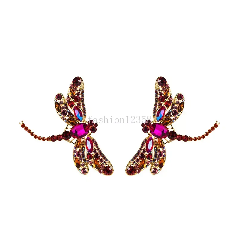 Luxury Dragonfly Studs Earrings Women Personalized Exaggerated Insect Metal Crystal Rhinestone Animal Design Stud Earring Gifts Fashion Jewelry Accessories