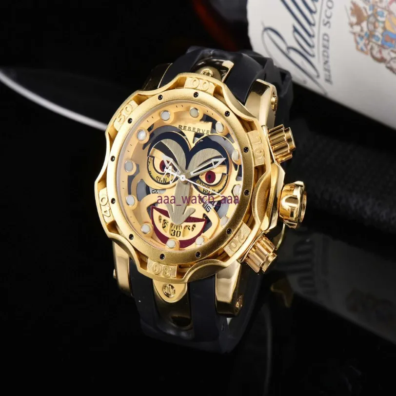 2021 Neue Luxus-Herren-Sportuhr Clown-Serie Goldene Quarz-Herrenuhren Kalender Silikonarmband Armbanduhren208l