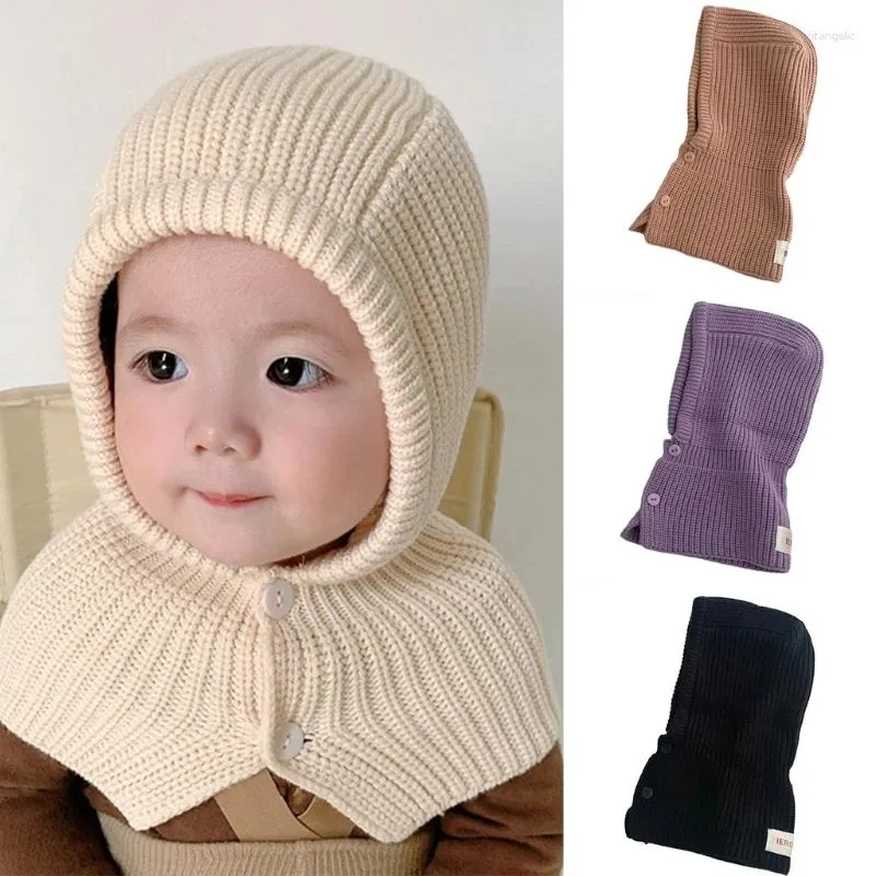 Basker 2-i-1 stickad sjal hatt pullover skalle cap barn vinter varmt huvudbonader