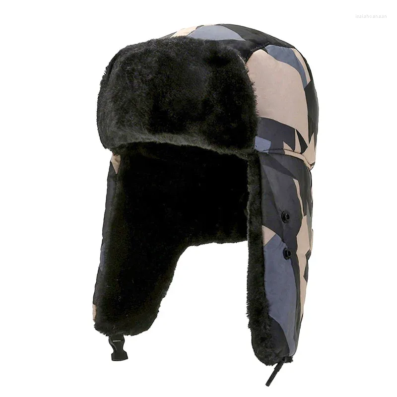 Bérets 2024 Hiver Chaud Épaissir Lei Feng Casquette Avec Rabat D'oreille Coupe-Vent Russe Ski Chapeau Fausse Fourrure Bomber Chapeaux Pour Hommes Femmes Conduite