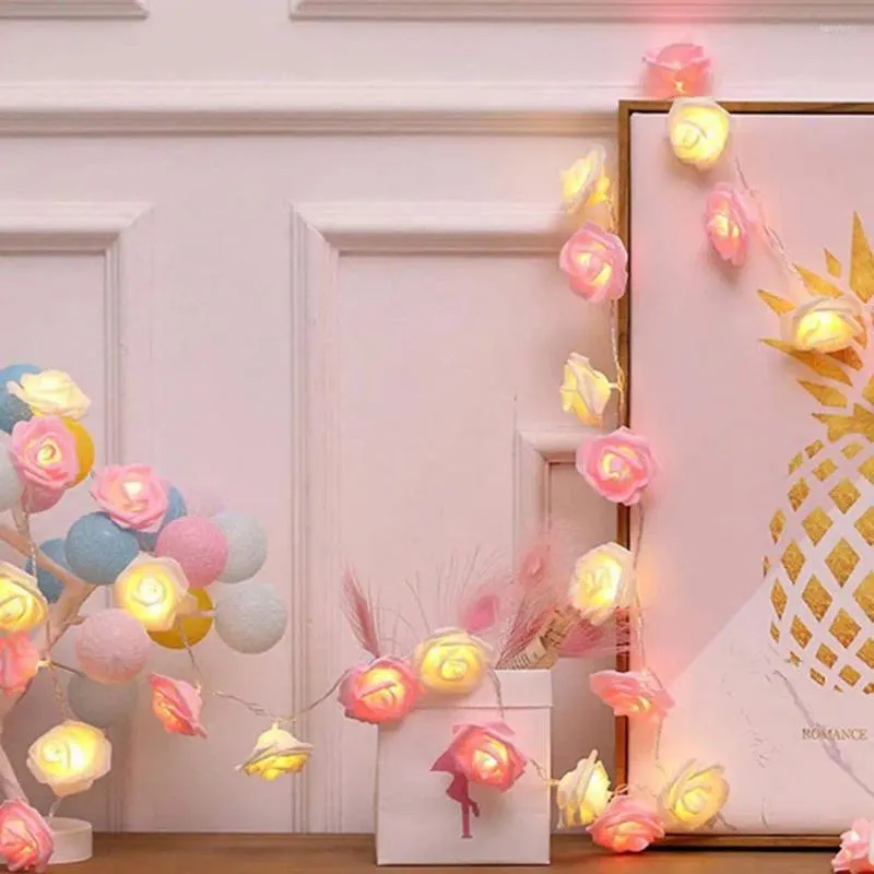 문자열 요정 문자열 가벼운 파티 액세서리 발렌타인 데이 장식 배터리 구동 매달려있는 사실적인 LED 장미 꽃 조명