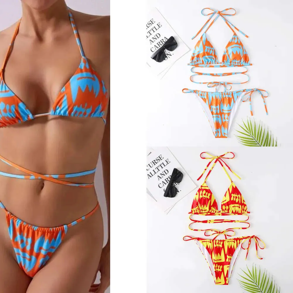 Bikini Designer Bademode Badeanzug Damen Sexy Slim Fit Farbblockmuster Mode Krawatte Dreipunkt Split Bikini 230404 Sommer Sexy Lady Anzug