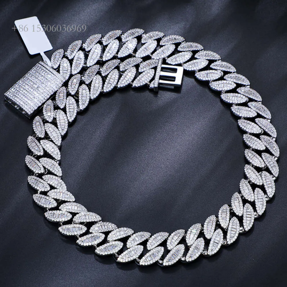 Cadena Cubana Pass Diamond Tester 20mm VVS Baguette Moissanite Sterling Sier Iced Out Miami Cuban Link Chain Necklace