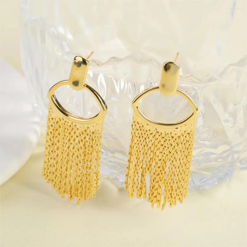 Stud Earrings European And American Fashion Luxury Sparkle Dynamic Chain Tassel Brass Gold Plated Exaggerated Temperament 18K