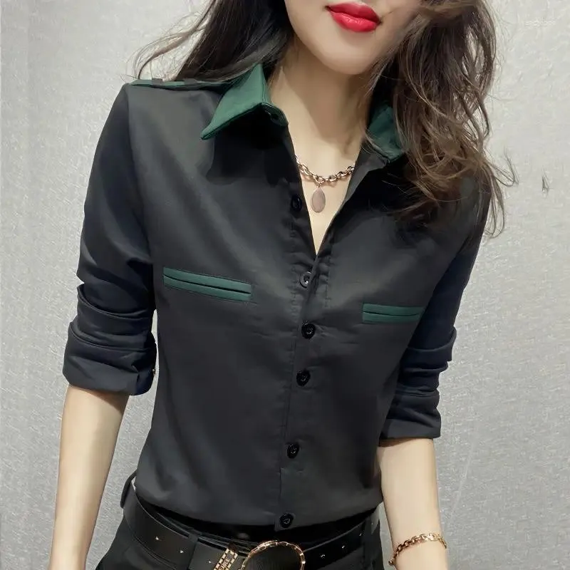 Women's Blouses Spring Summer Korean Fashion Patchwork Elegant Shirt Female Long Sleeve Slim Blouse Top Women All-match Bottomiong Cardigans