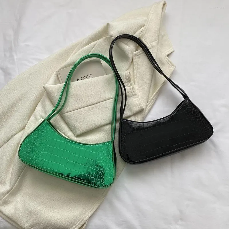 Sacs de soirée Femmes Sac à bandoulière PU Cuir Crocodile Modèle Totes Simple Sac à main Solide Couleur Brillant Casual Femme Bourse Filles Embrayage