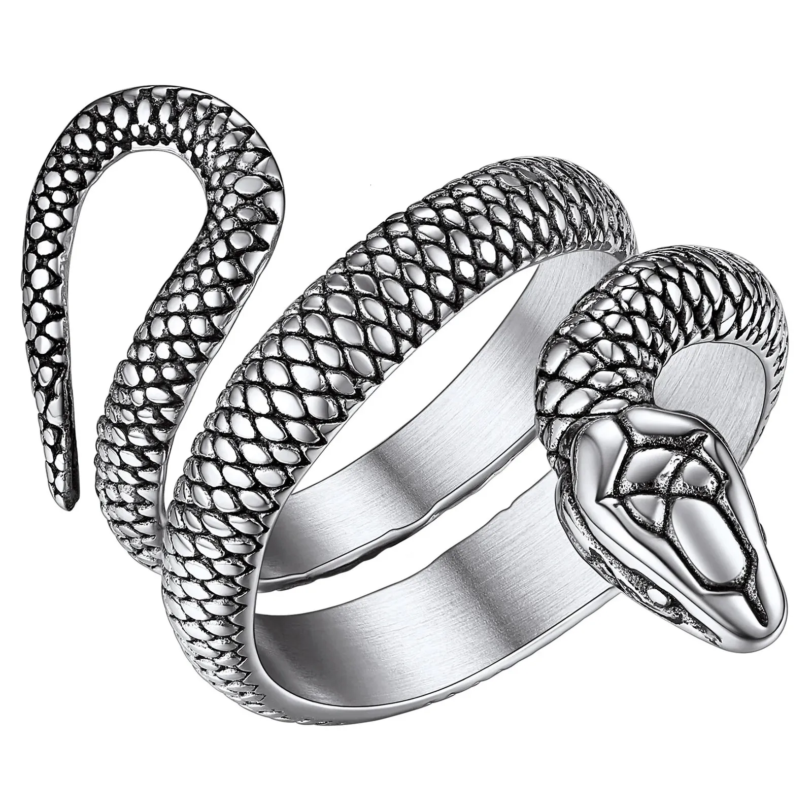 ChainsPro Hommes Femmes Acier inoxydable / Plaqué or 18 carats / Bague Serpent noir Rétro Punk Gothique Bijoux Serpent Reptile Anneaux CP917 240220