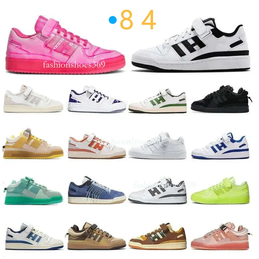 Designer Casual Moda Running Shoes Sapatilhas para Forum 84 Low Bad Bunny Branco Gum Brilhante Azul Preto Órbita Cinza Verde Rosa Mulheres Mens Trainer