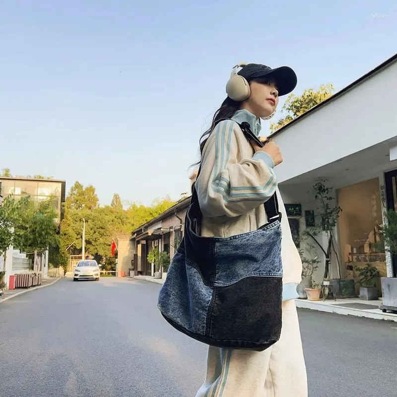 Torby wieczorowe Patchwork Denim Bag damska 2024 Jeans School Messenger Y2K Eco Korean Shopping Canvas Torebka