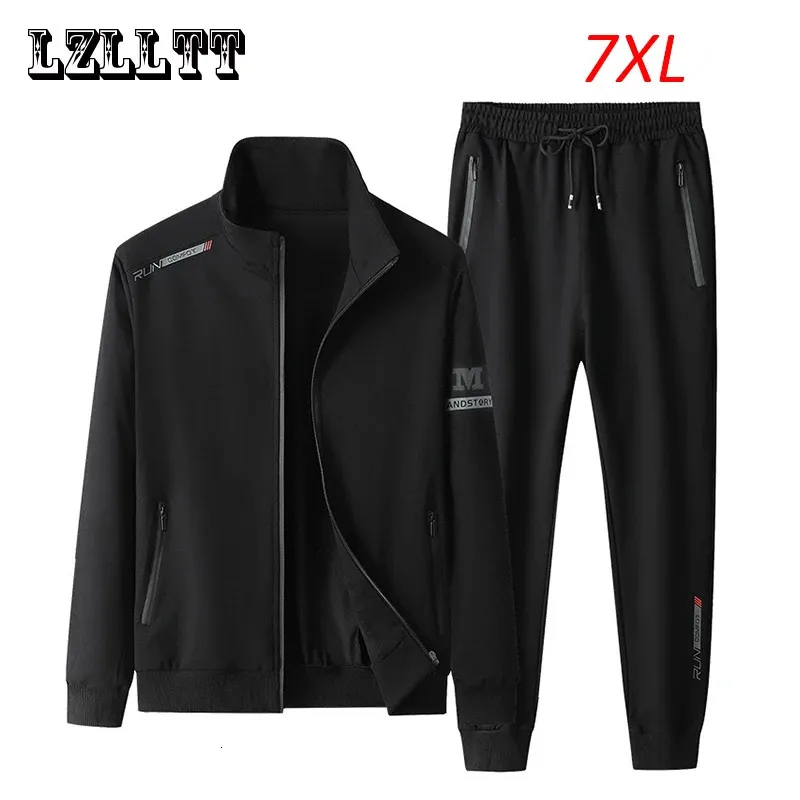 Frühling Herbst Männer Casual Sport Jogger 2 Stück Trainingsanzug Sets Herren Sportswear Drucke Anzüge Jogginghose Jacke Männlich Große Größe 7XL 240219