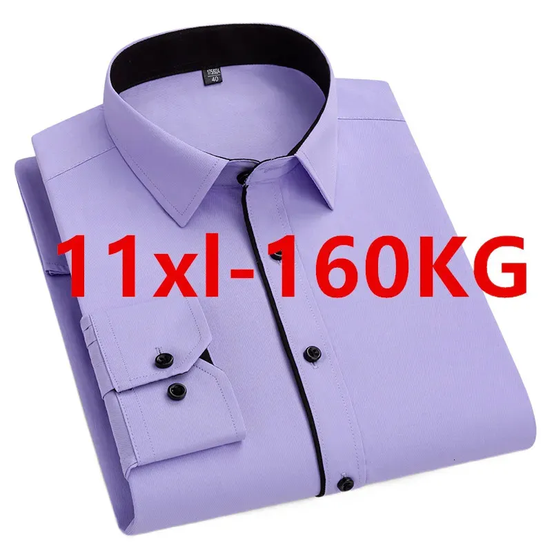 Осенняя мужская офисная рубашка с длинным рукавом, свободная, большие размеры 10XL, 11XL, 9XL, деловые классические рубашки, деловая, синяя, черная, однотонная, в стиле пэчворк, 160 кг 240219