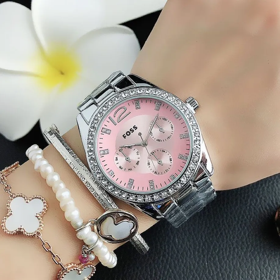 Moda FOSS Marca Relógios feminino menina estilo cristal aço banda de metal relógio de pulso de quartzo FO 08267L