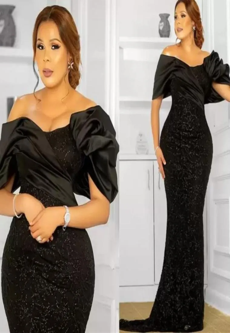 2023 Plus Size Black Stylish Mermaid Prom Dresses Sequined Lace Sexy Evening Formal Party Second Reception Bridesmaid Gowns BC15034221773