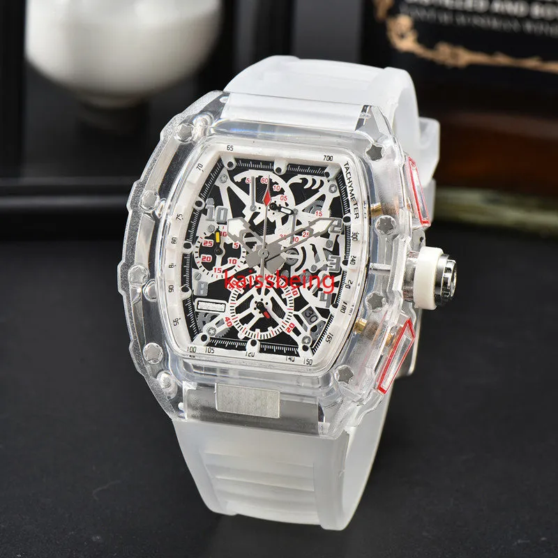 Montre à mouvement automatique pour hommes, 6 broches, transparent, fonction lumineuse R, marque de luxe, bracelet en cristal, quartz, 2023